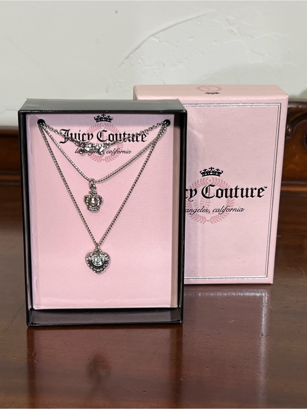 Juicy Couture Triple Strand Silver Tone Charm Necklace